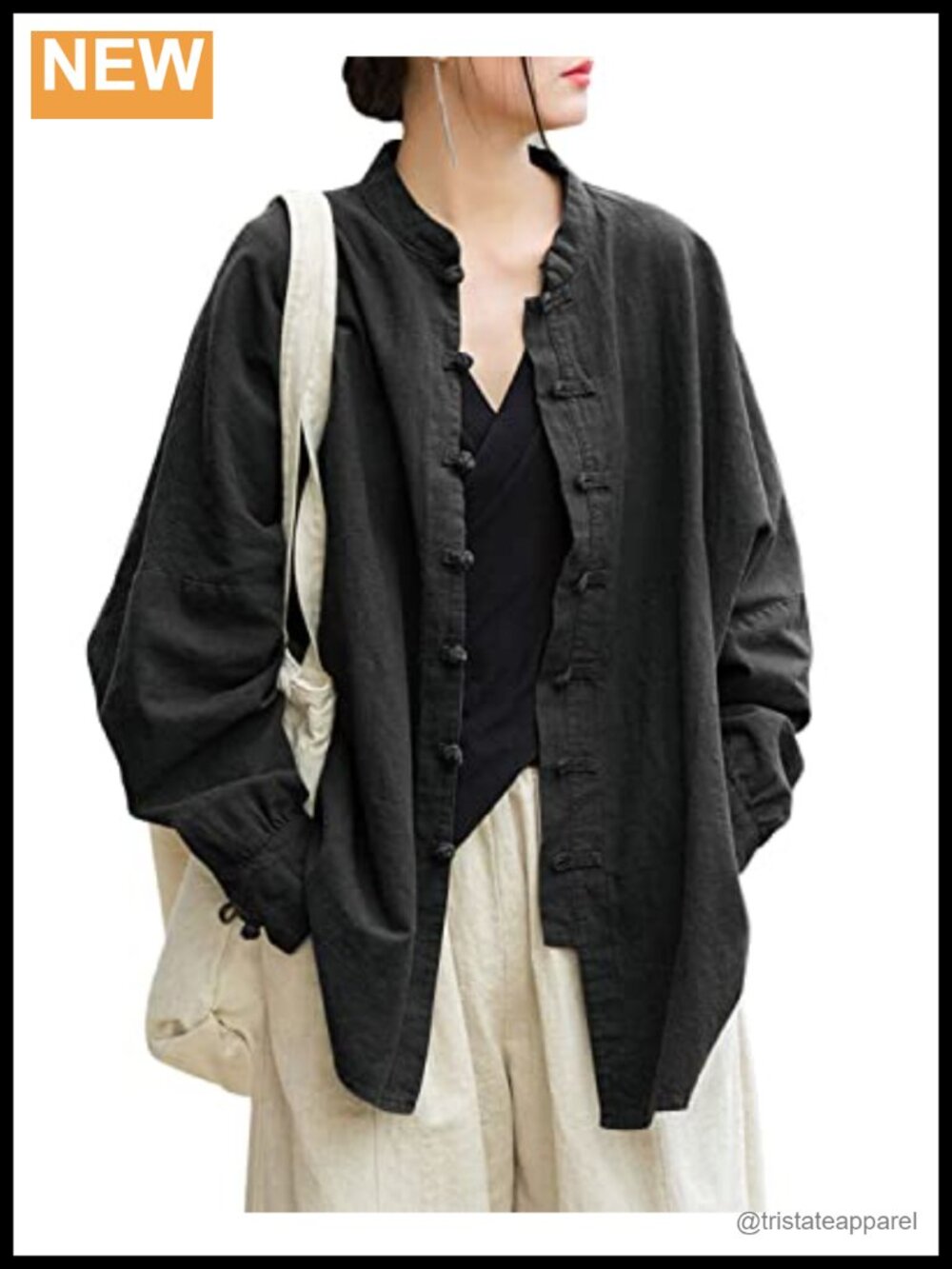 Women's Linen Cotton Oversized Shirt Jacket Frog Button Casual Tunic Top